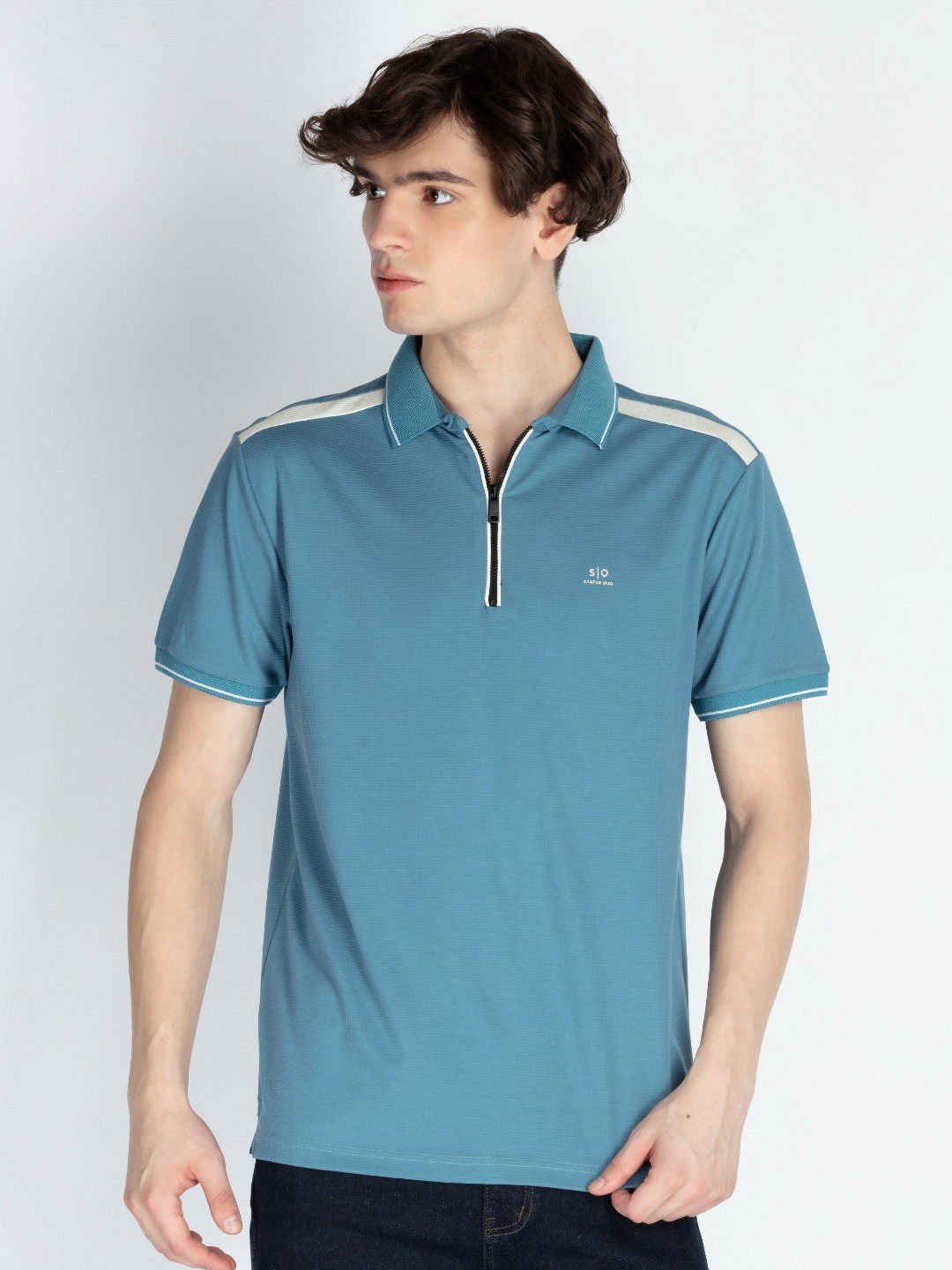 

Status Quo Men Solid Polo Collar T-shirt, Blue