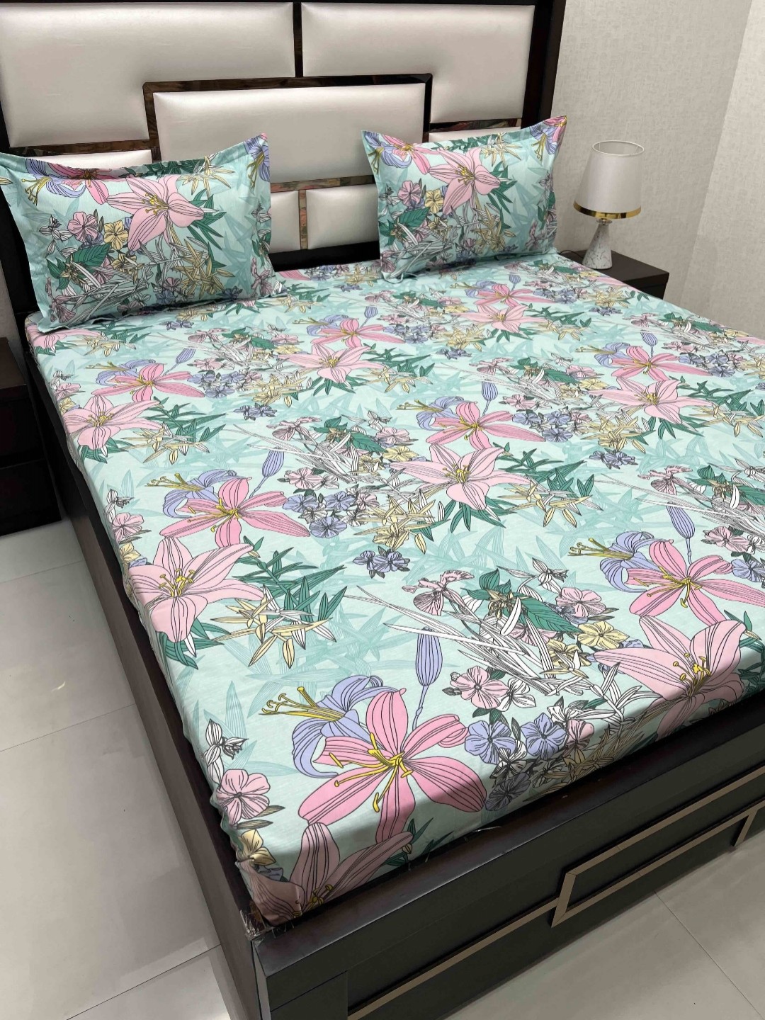 

Pure Decor Amulya Green & Purple Printed 240 TC Microfiber Double Queen Bedsheet Set