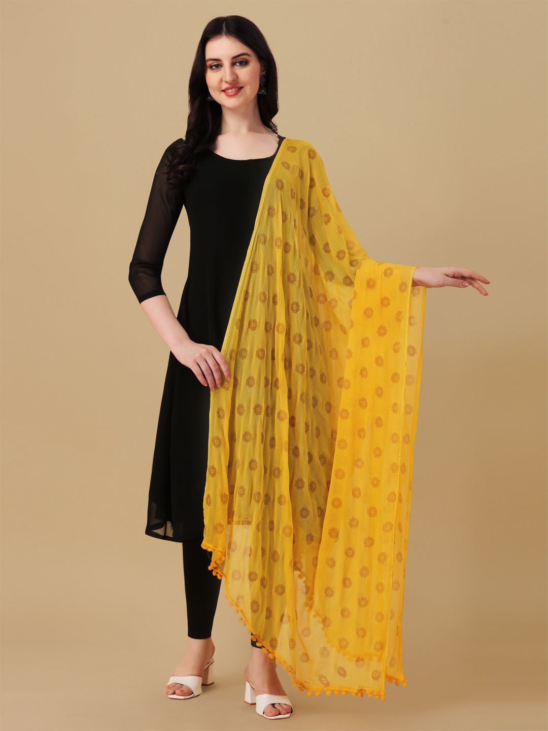 

Suha Floral Printed Chiffon Dupatta, Mustard