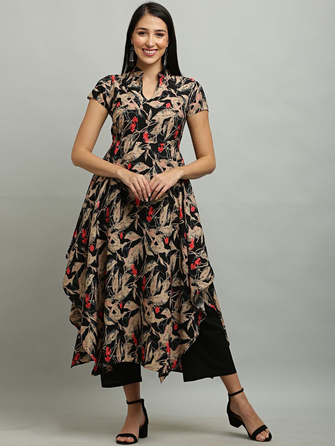 

EZIS FASHION Women Printed Anarkali Ethnic Dress, Black