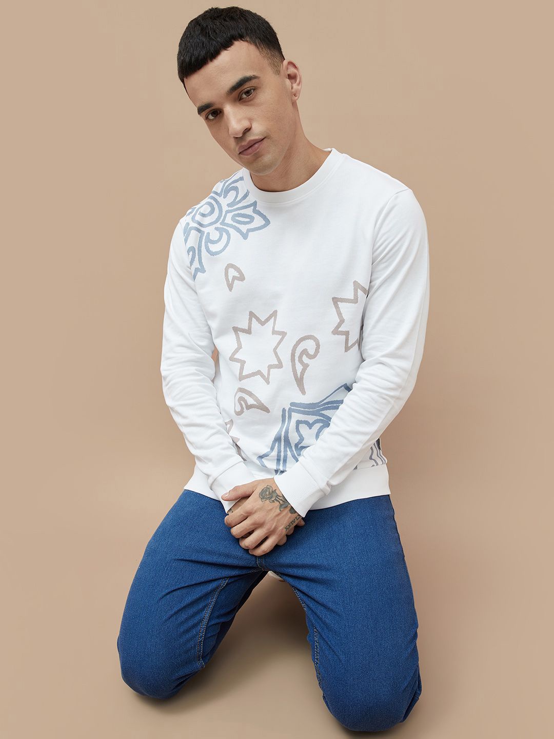 

Fame Forever by Lifestyle Men Abstract Printed Round Neck Sweatshirt, White