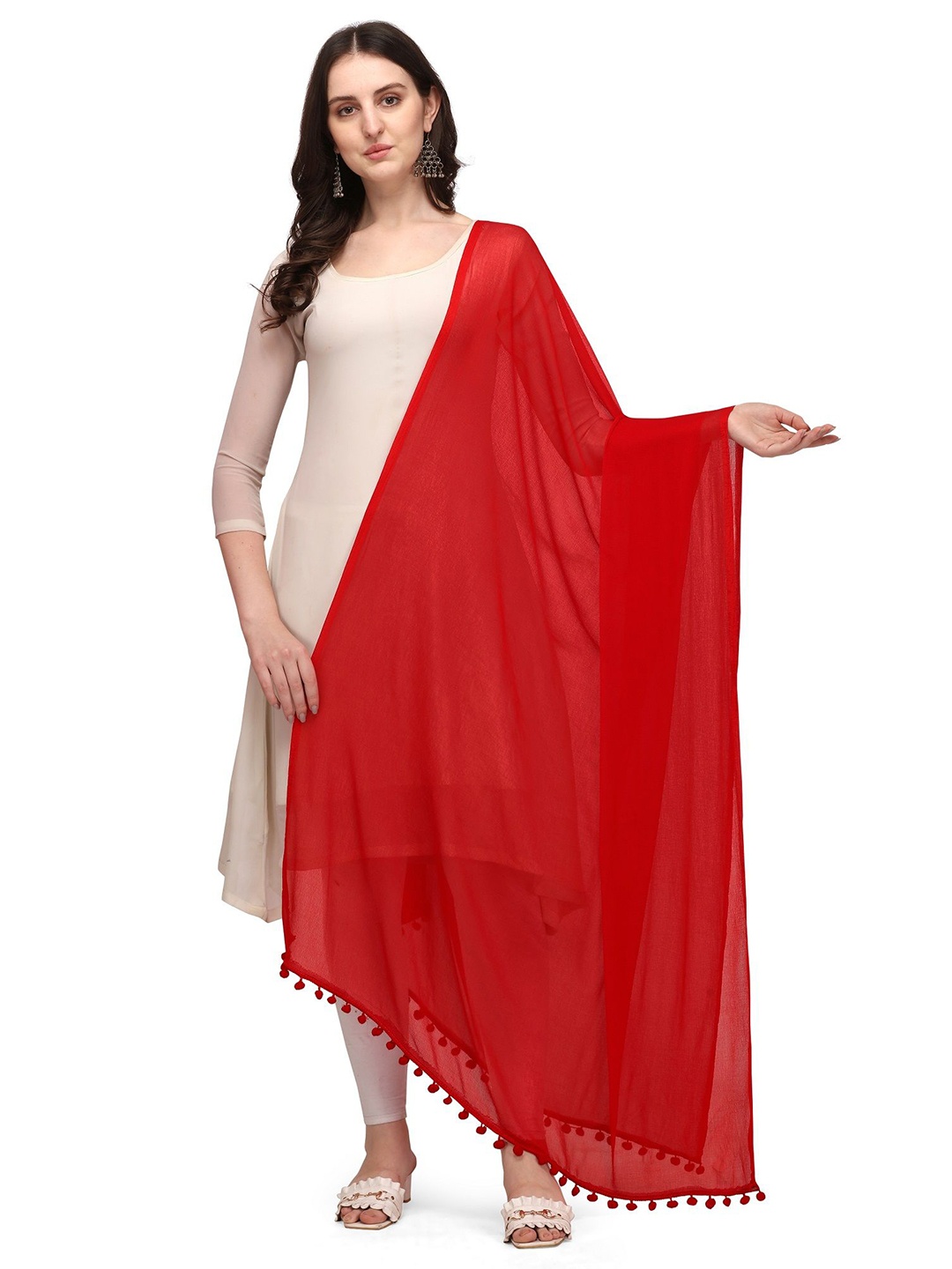 

Suha Solid Tasselled Dupatta, Red