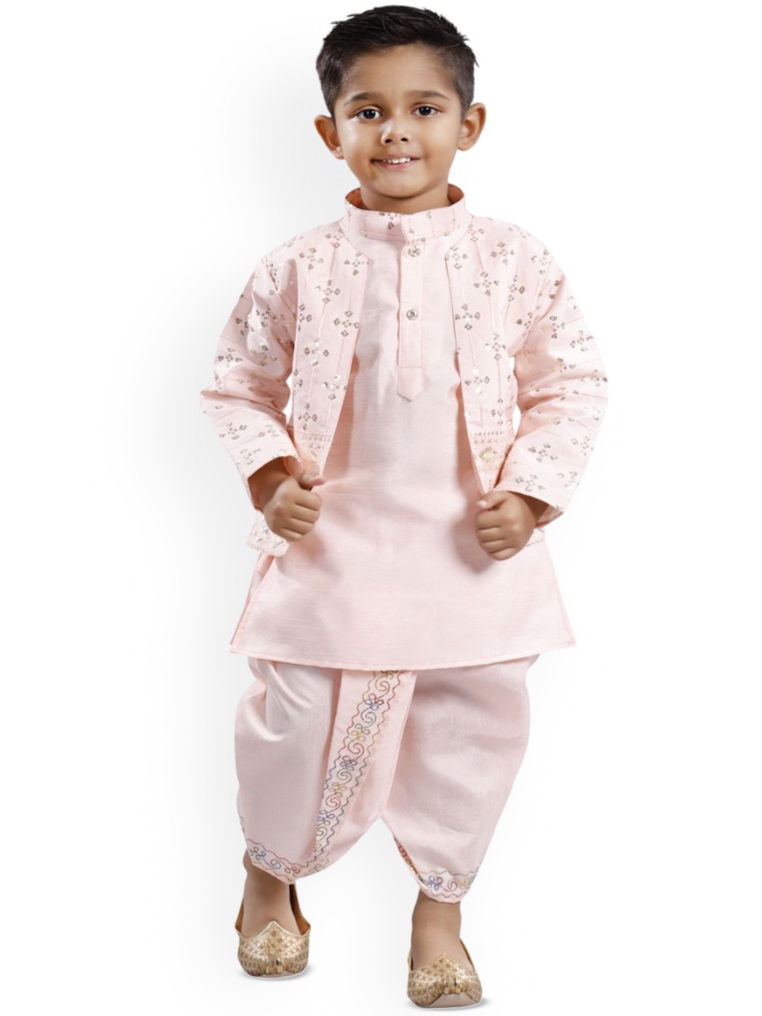 

BAESD Boys Ethnic Motifs Embroidered Regular Kurta with Dhoti Pants, Pink