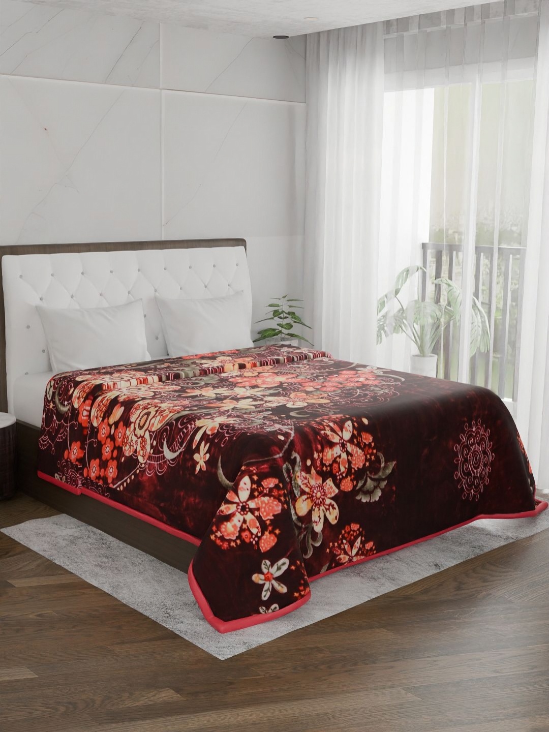 

Signature Jubliee Maroon & Orange Floral 900 GSM Mild Winter Double Bed Blanket