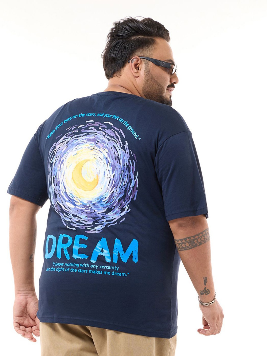 

Bewakoof Plus Men Graphic Printed Round Neck Pure Cotton Plus Size T-shirt, Blue