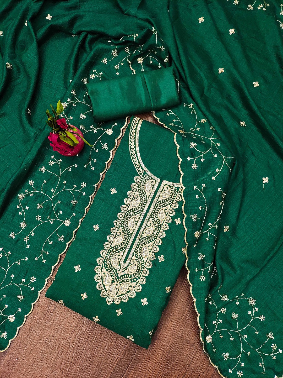 

Ishin Floral Embroidered Sequinned Unstitched Dress Material, Green