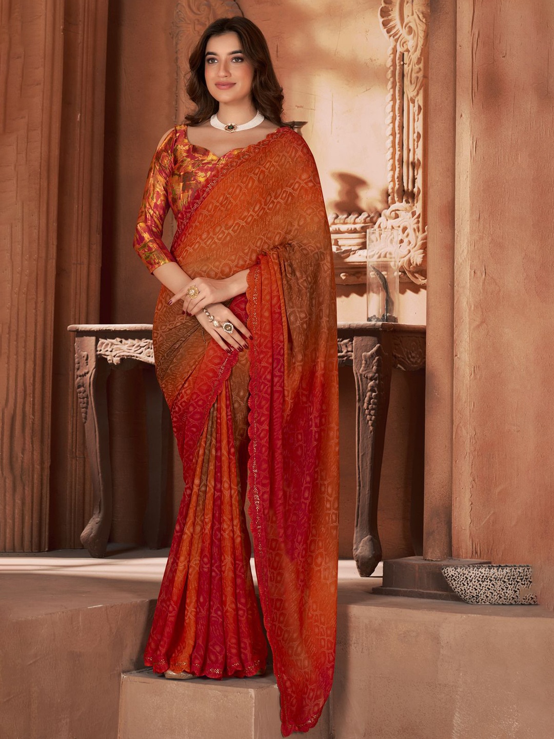 

CHUDIYA Beads and Stones Pure Georgette Saree, Multi