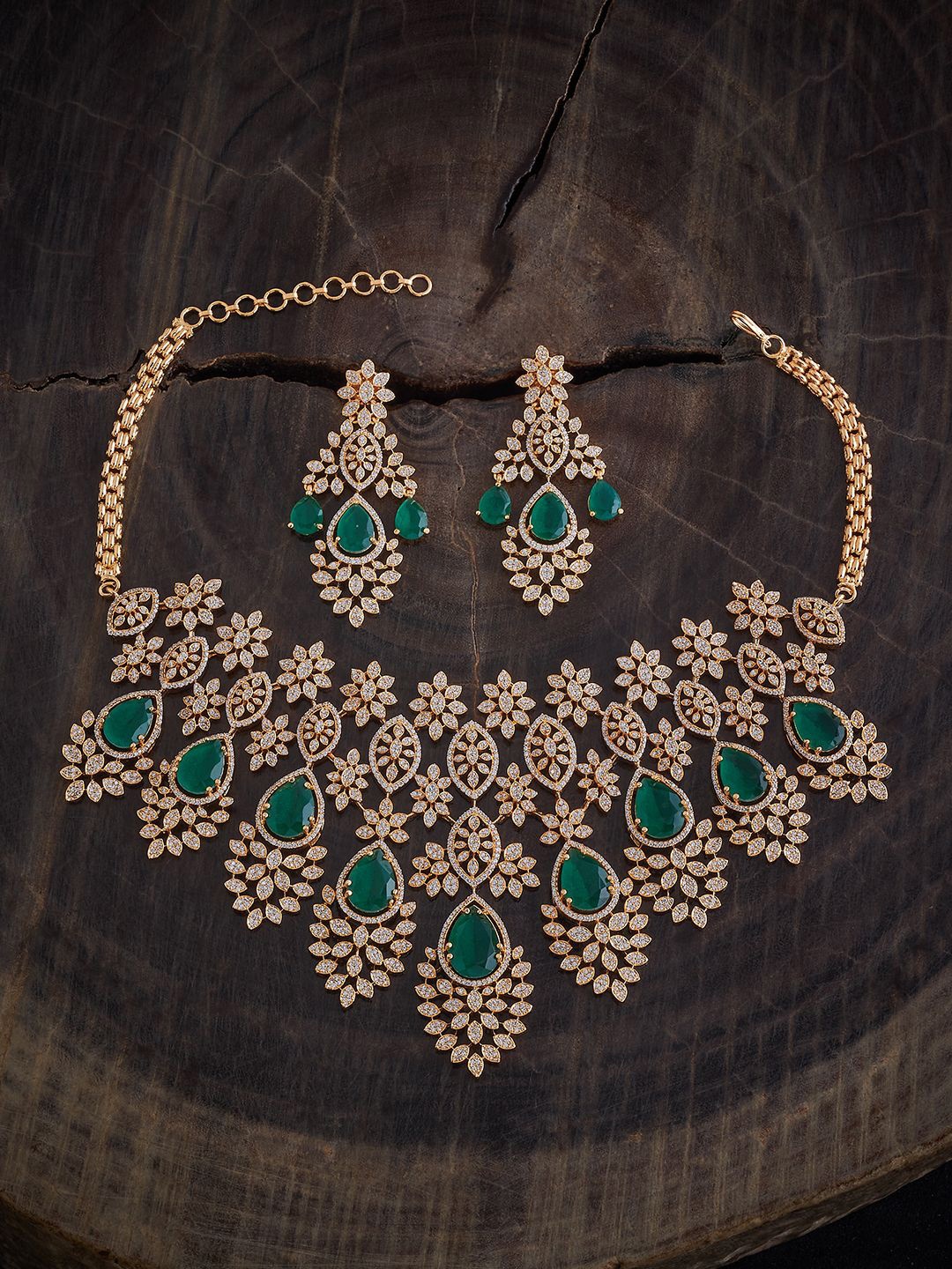 

Kushal's Fashion Jewellery Gold-Plated CZ Studded Necklace and Earrings