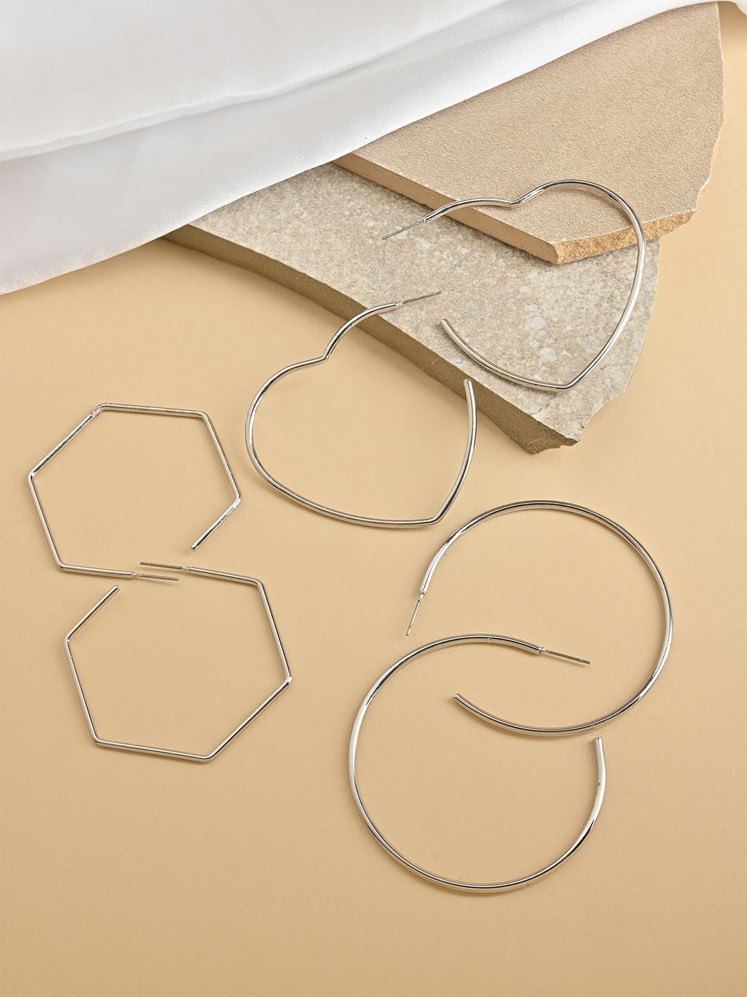 

ToniQ Set Of 3 Silver-Plated Contemporary Hoop Earrings