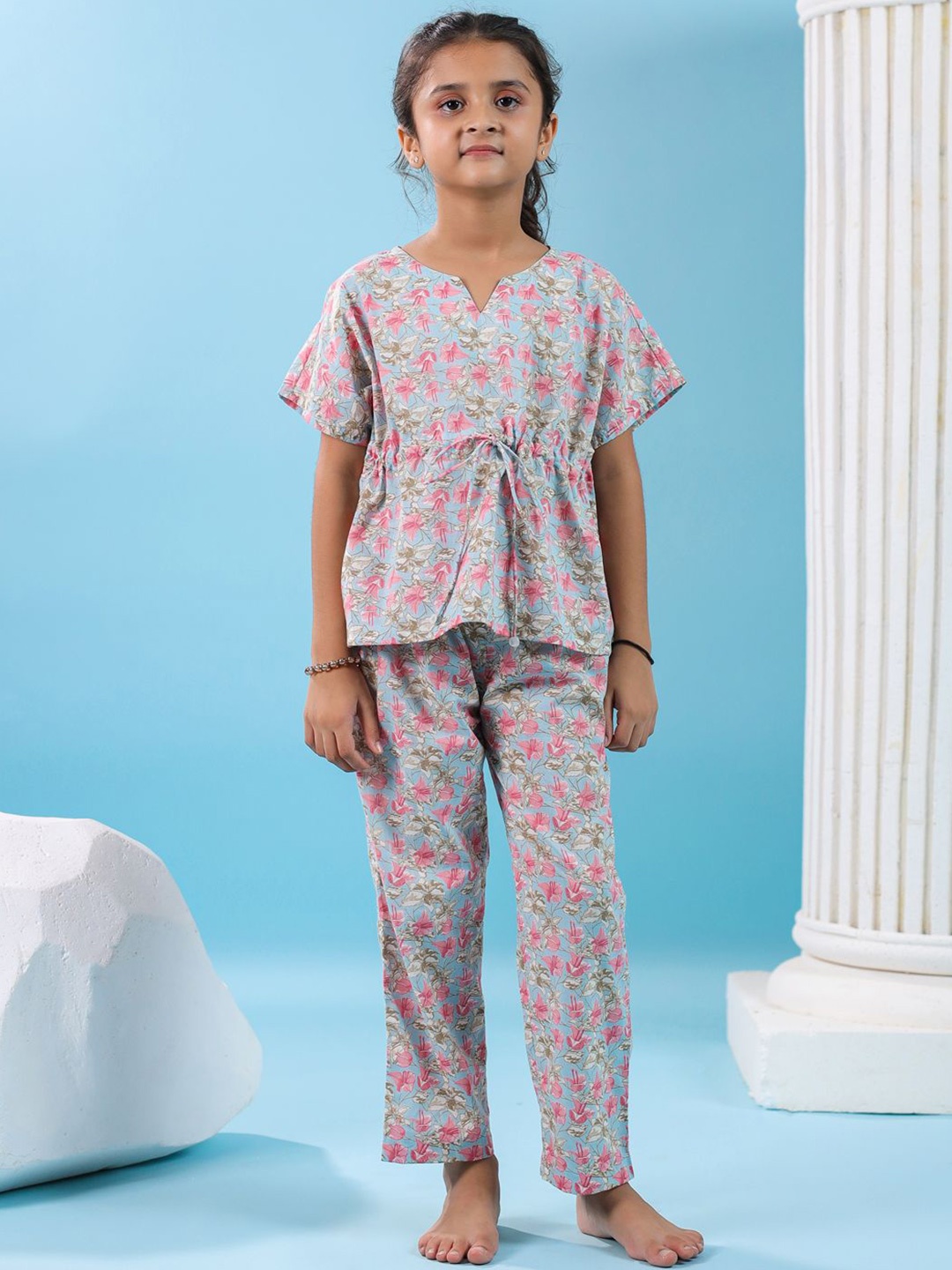 

SANSKRUTIHOMES Girls Printed Night suit, Sea green