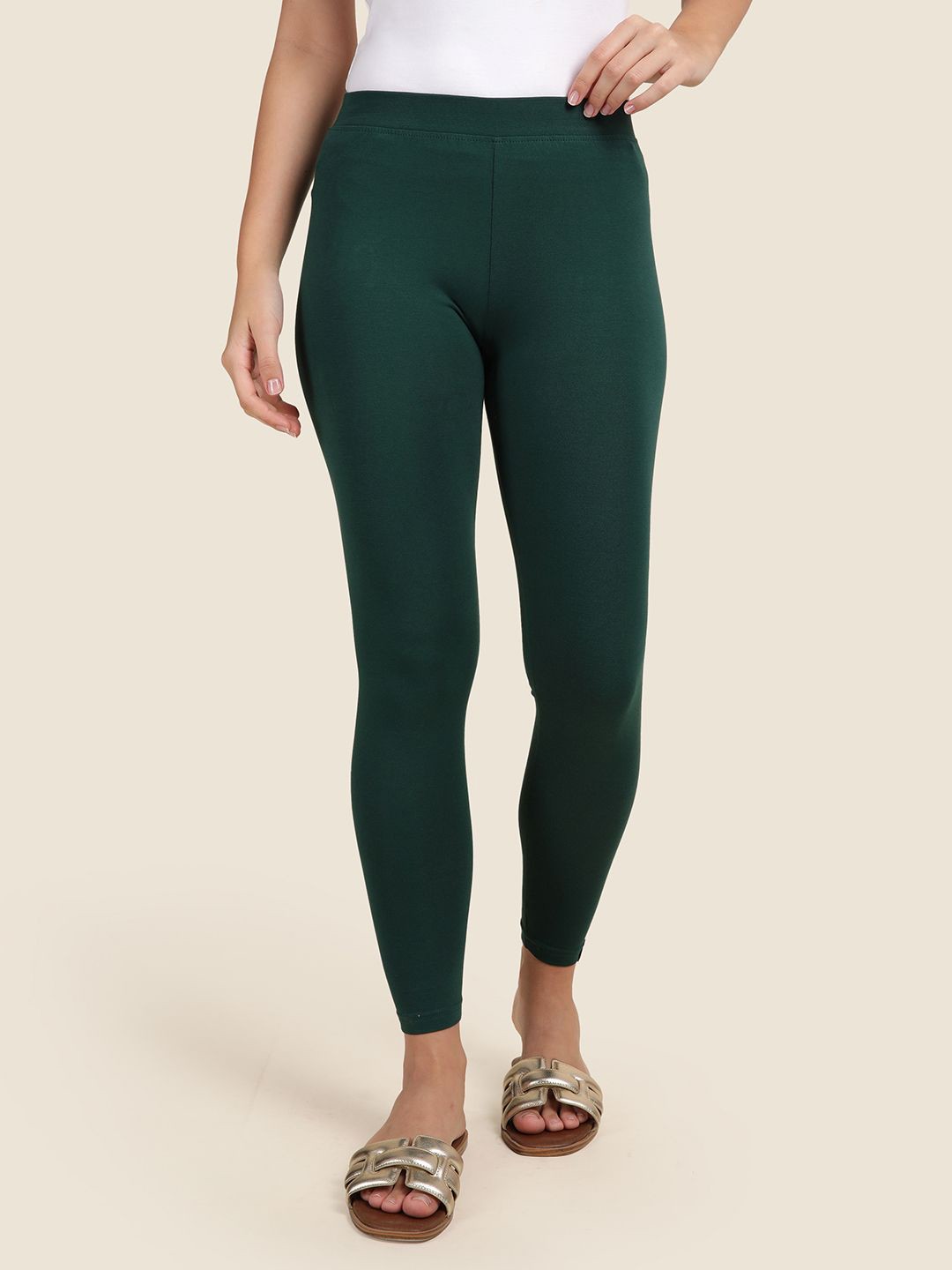 

TWIN BIRDS Women Solid Super Stretch Cotton Ankle Length Leggings, Green