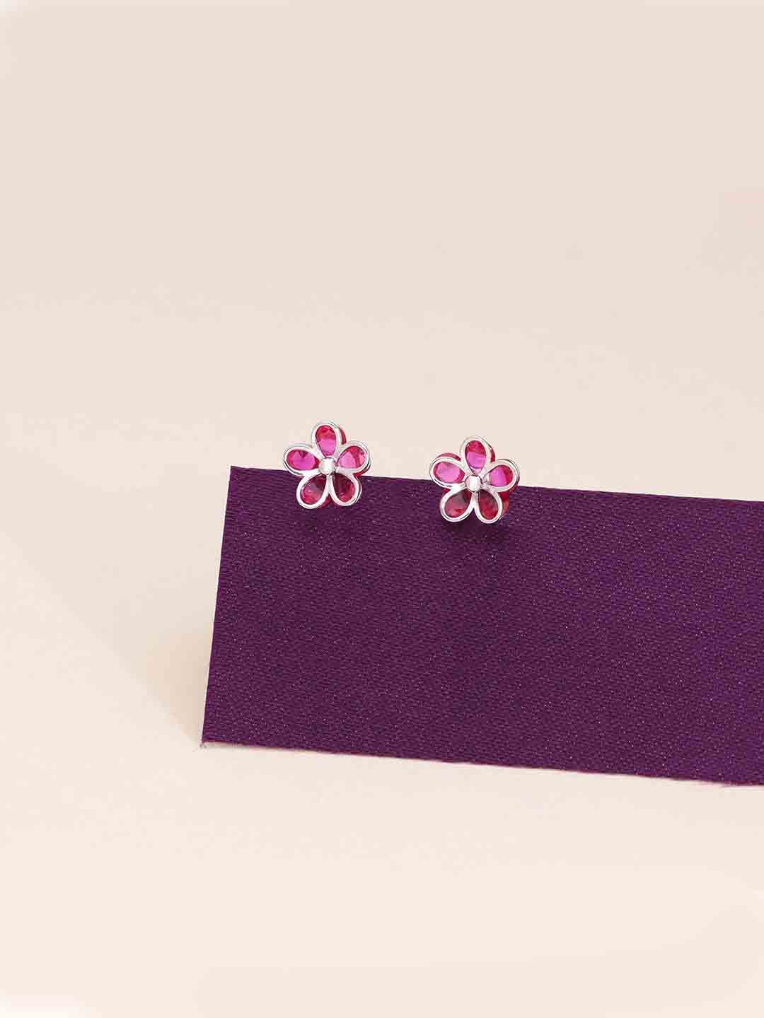 

KAI JEWEL Rhodium Plated Cubic Zirconia Sterling Silver Floral Studs