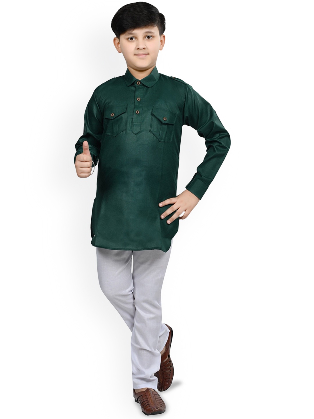 

Arshia Fashions Boys Shirt Collar Regular Pathani Kurta with Pyjamas, Green