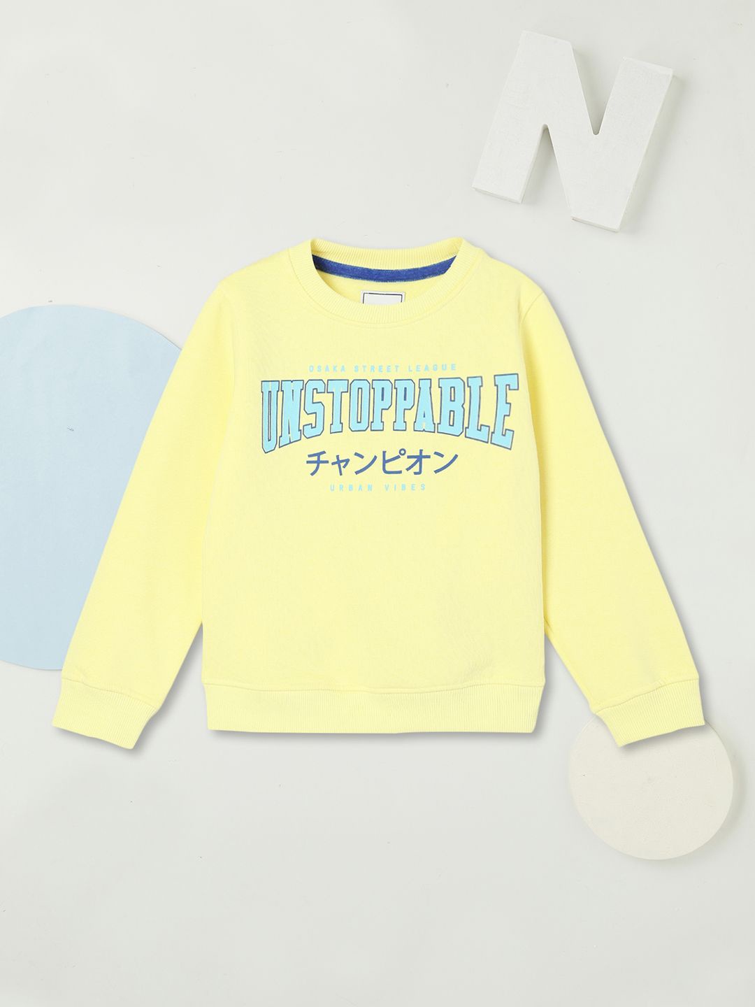 

max Boys Typography Printed Sweatshirt, Yellow