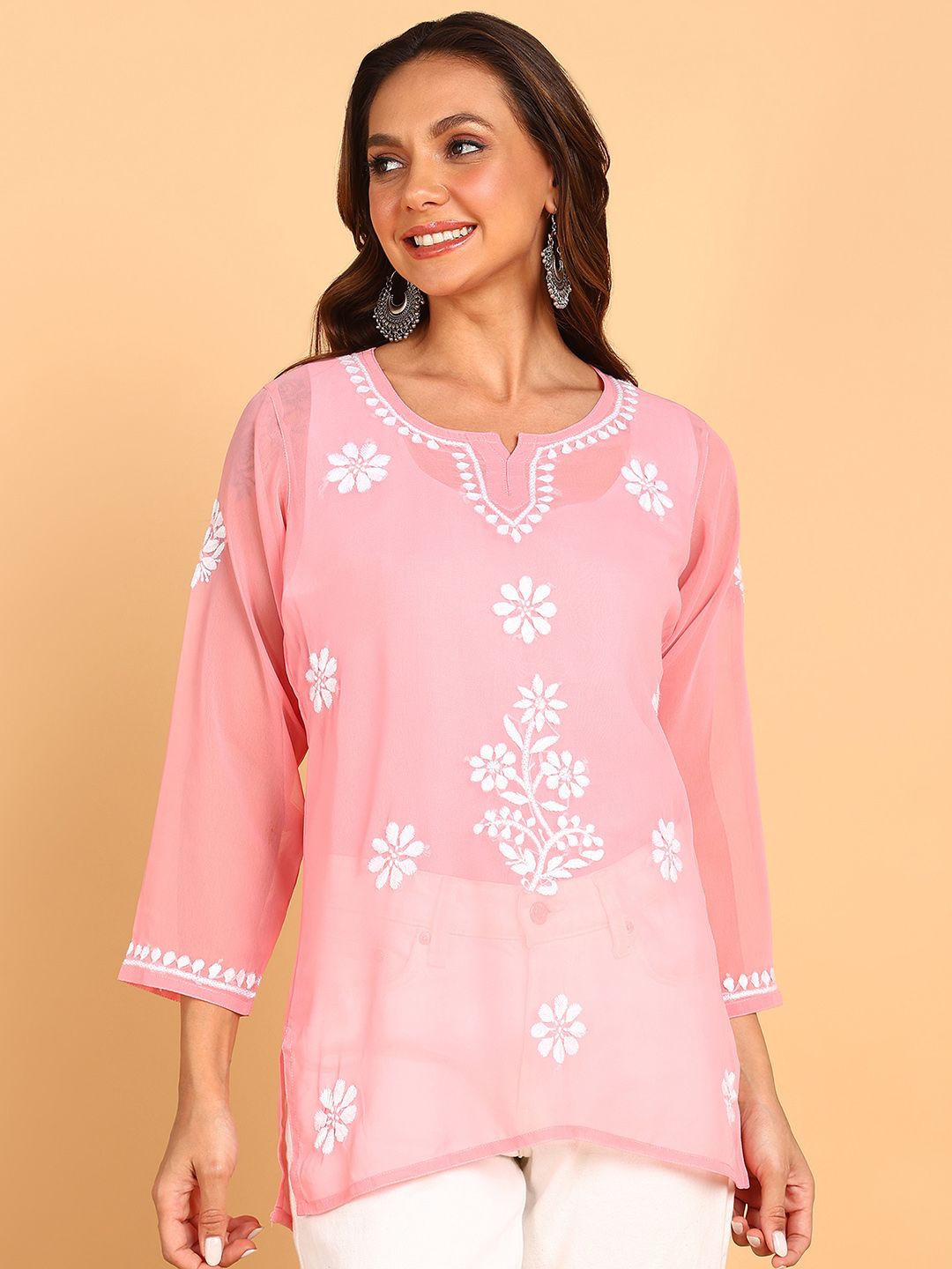 

VAHSON Women Floral Embroidered Chikankari Kurti, Pink