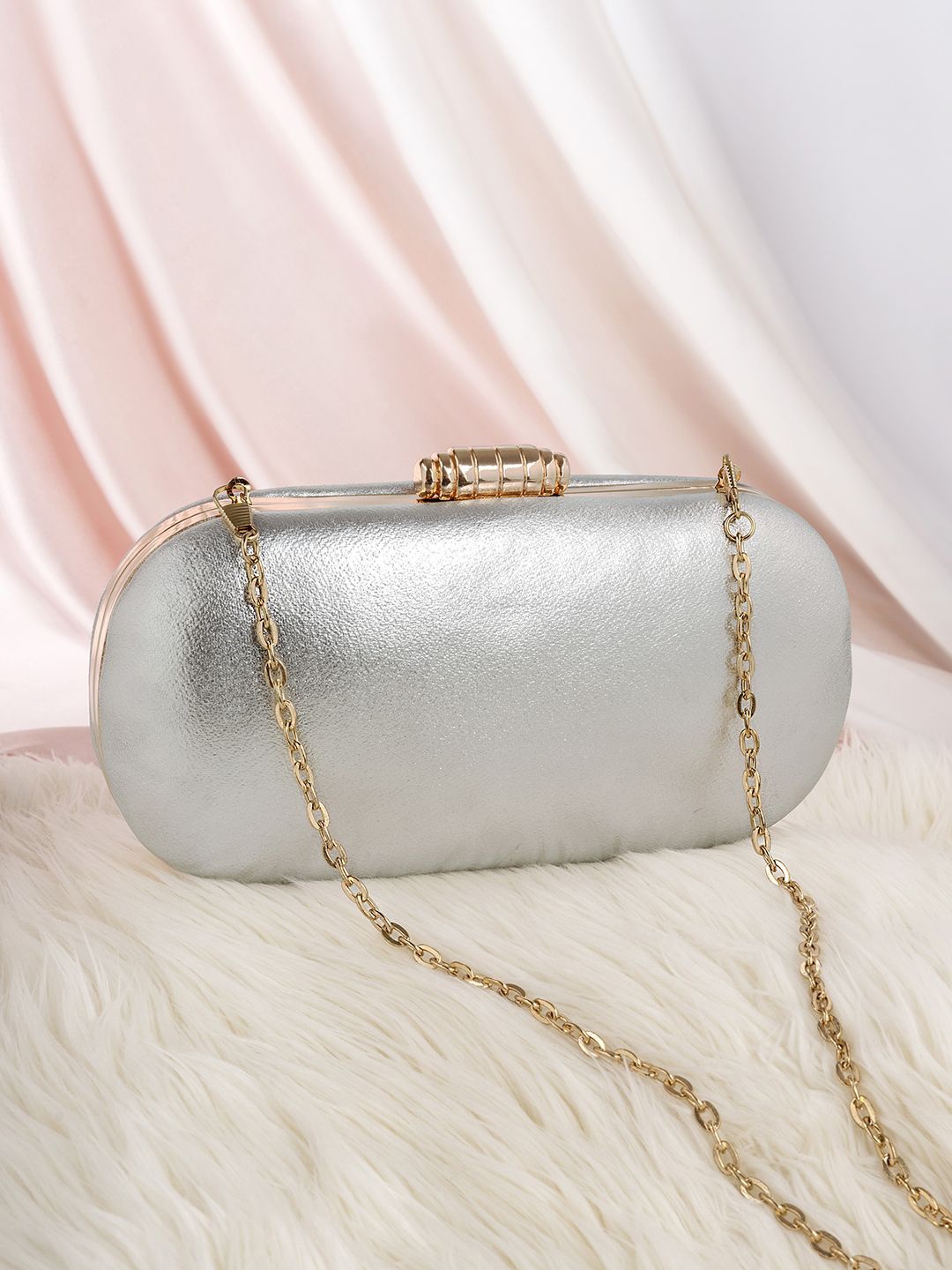 

JOKER & WITCH Susan Shimmery Suede Purse Clutch, Silver
