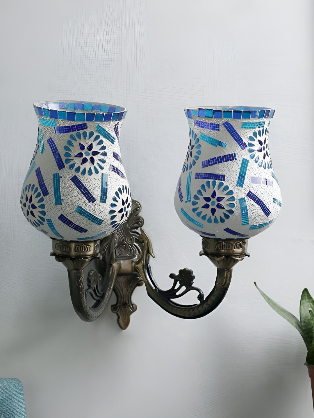 

Devansh White & Blue Floral Textured Bell Shaped Metal & Glass Wall Lamp