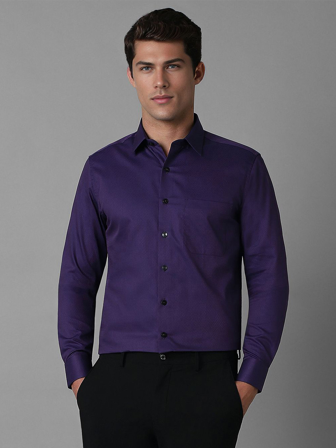 

Louis Philippe Men Spread Collar Solid Cotton Slim Fit Formal Shirt, Purple