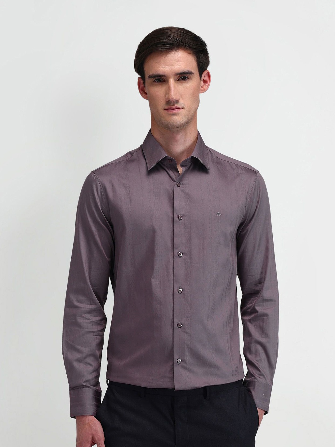 

Arrow Men Comfort Spread Collar Textured Cotton Slim Fit Formal Shirt, Purple