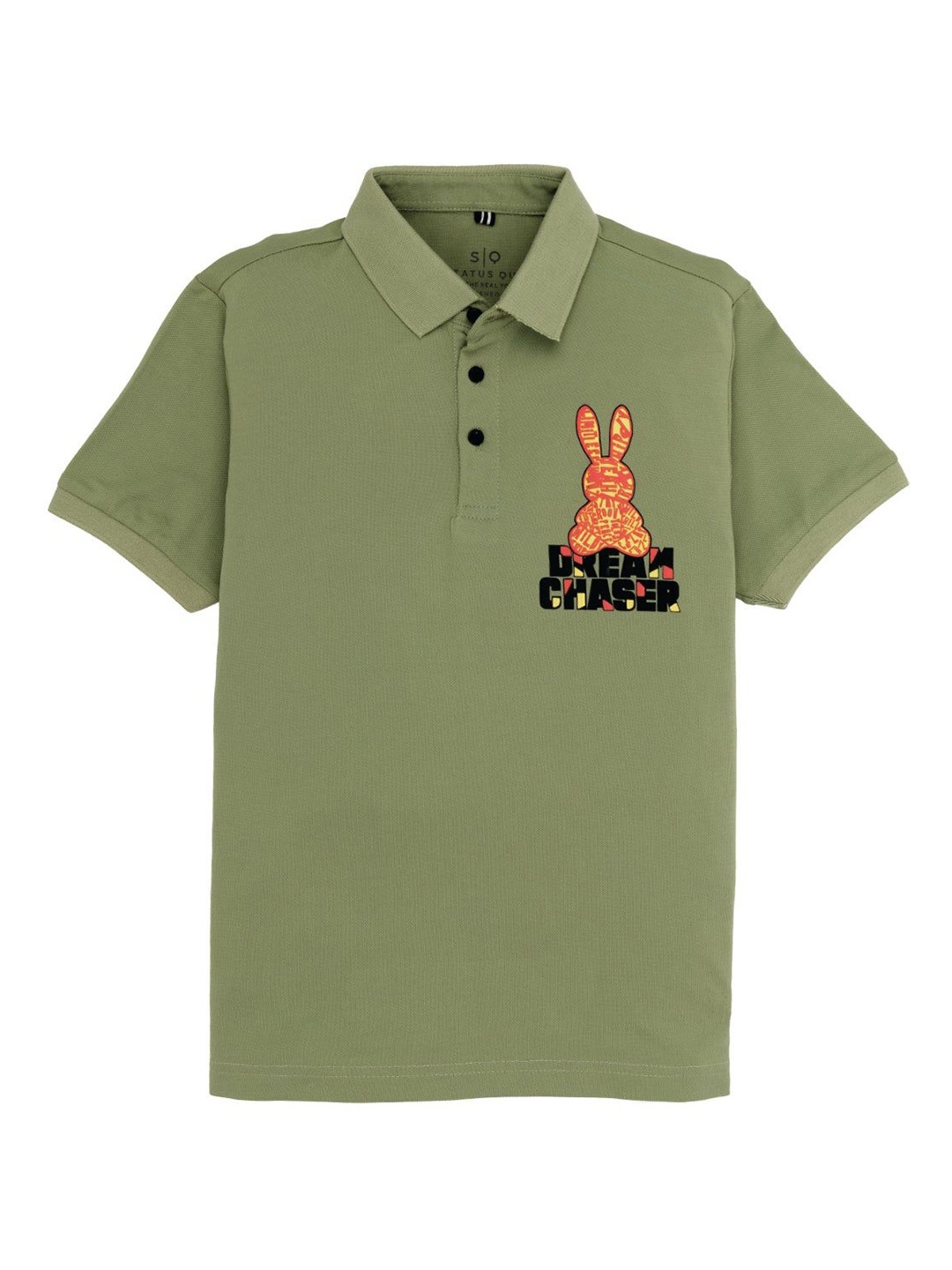

Status Quo Boys Graphic Printed Polo Collar Cotton T-shirt, Green