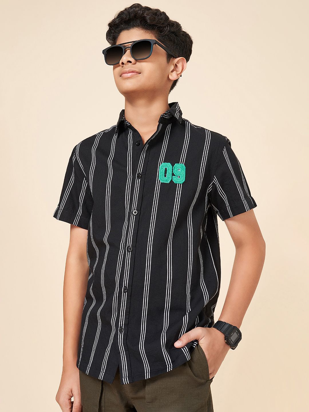 

Coolsters by Pantaloons Boys Spread Collar Vertical Striped Cotton Casual Shirt, Black