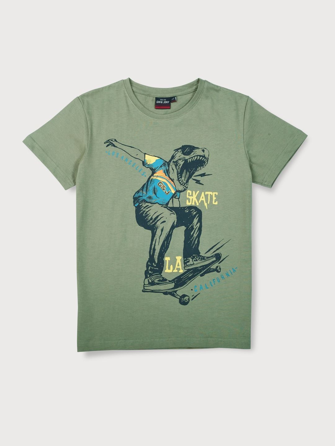 

Gini and Jony Boys Graphic Printed Round Neck Cotton T-shirt, Olive