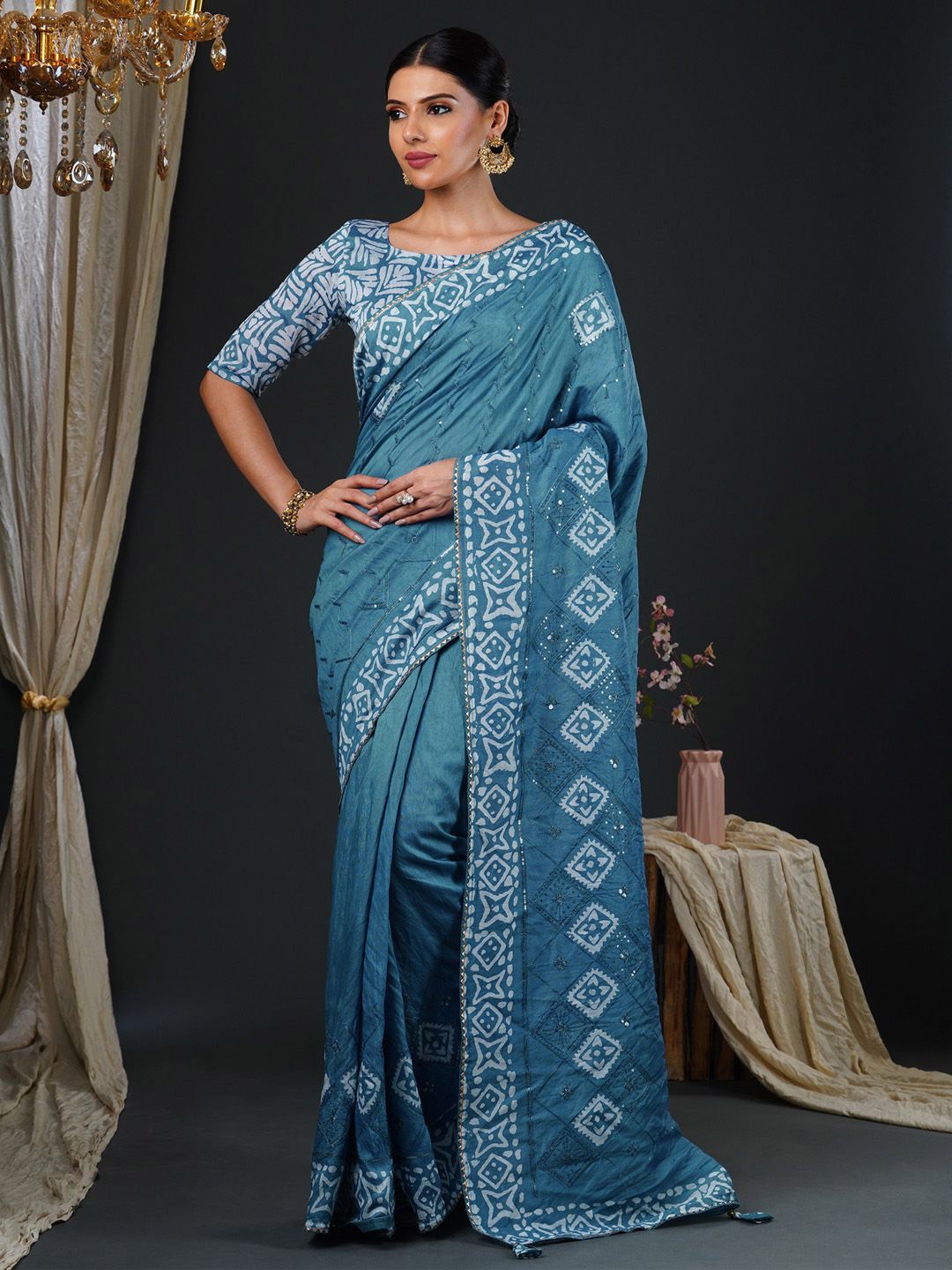 

Anouk Bagh Sequinned Silk Blend Saree, Blue