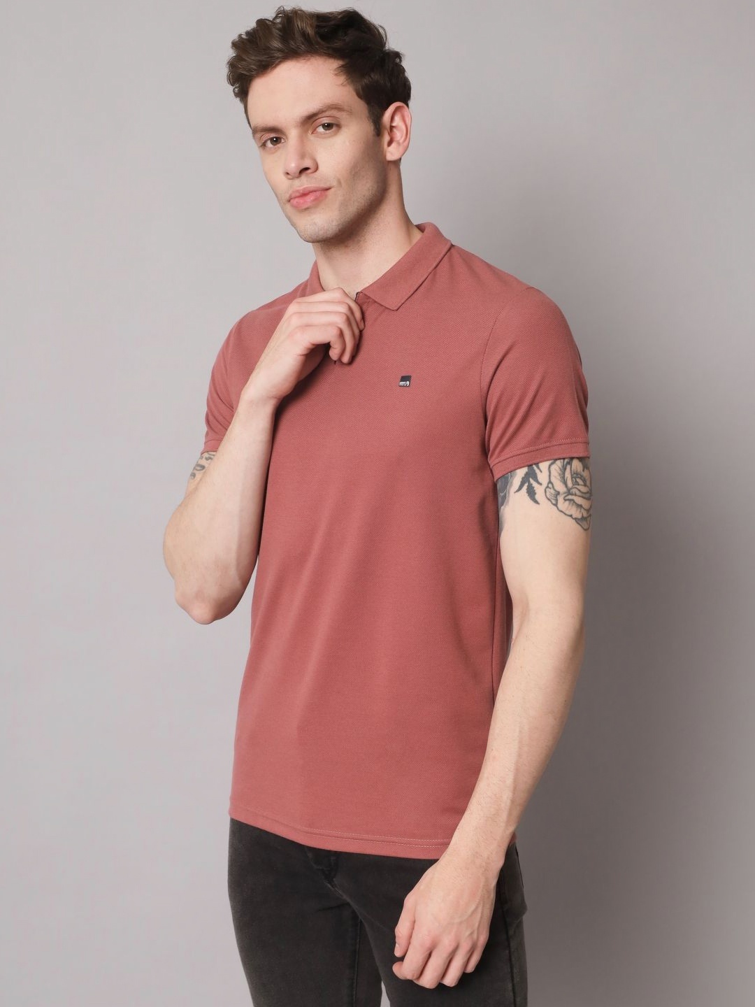 

URBAN TRAIL Men Solid Polo Collar Cotton T-shirt, Brown