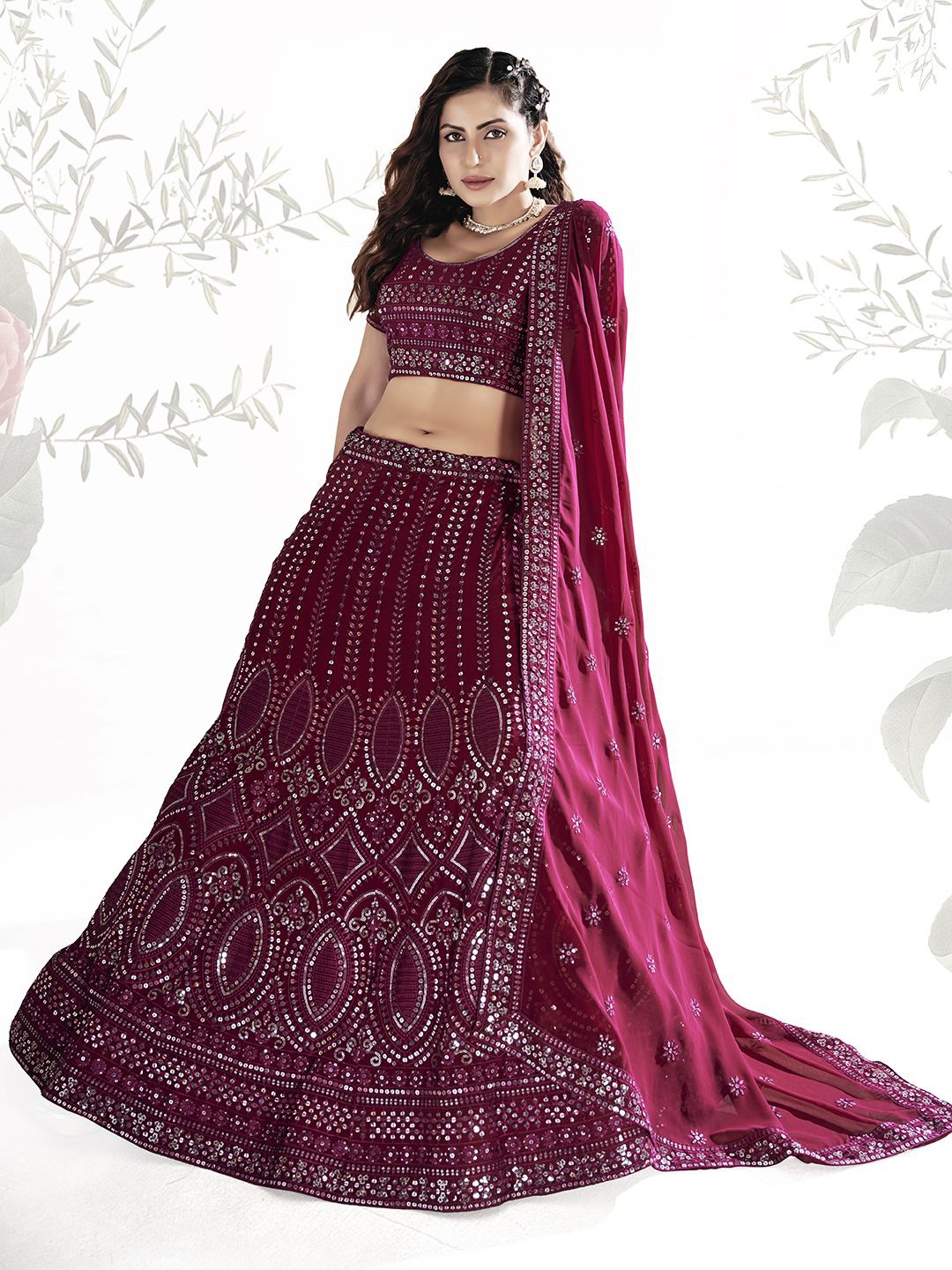 

Shee Star Embroidered Sequinned Semi-Stitched Lehenga & Unstitched Blouse With Dupatta, Pink