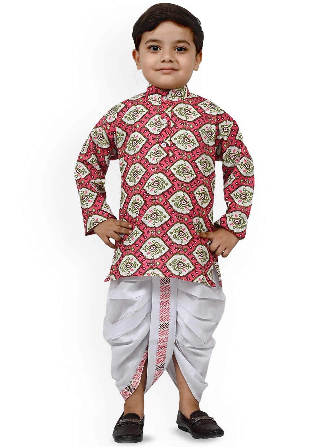 

Arshia Fashions Boys Ethnic Motifs Printed Regular Straight Kurta with Dhoti Pants, Pink