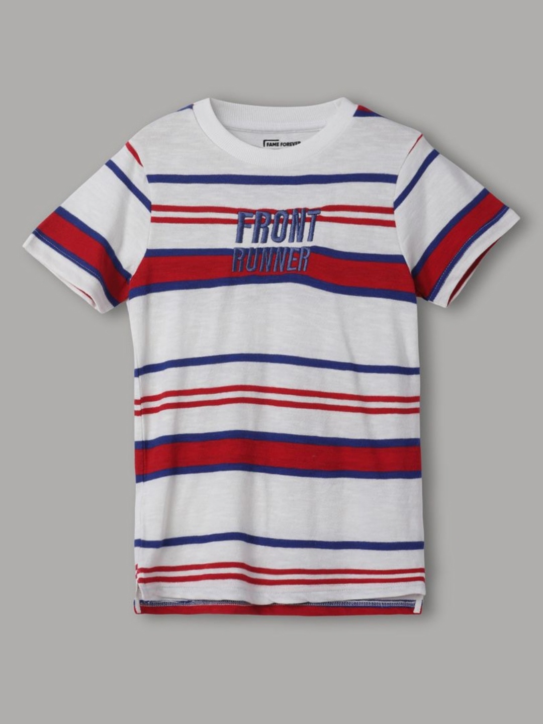 

Fame Forever by Lifestyle Boys Striped Round Neck Cotton T-shirt, White