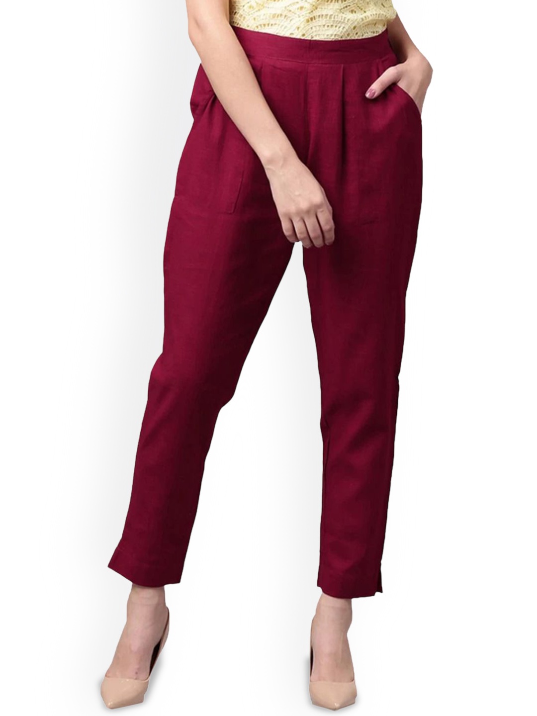 

Cloth Bites Women Easy Wash Trousers, Maroon