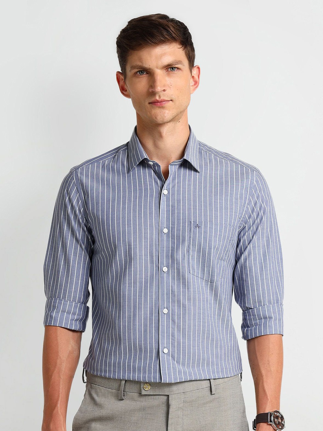 

Arrow Men Modern Spread Collar Checked Cotton Slim Fit Formal Shirt, Blue