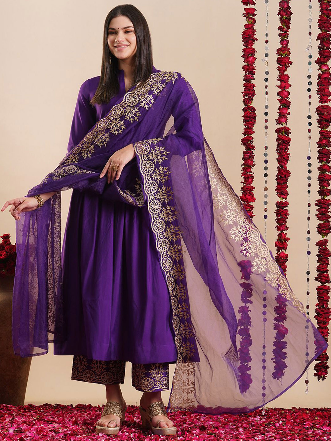 

KALINI Women Ethnic Motifs Yoke Design Regular Kurta with Palazzos & With Dupatta, Purple