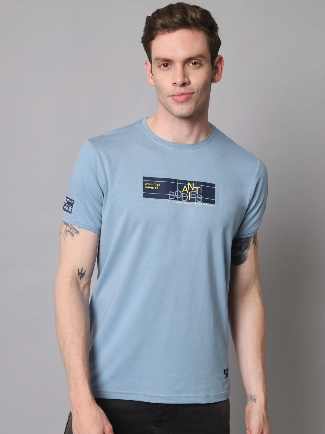 

URBAN TRAIL Men Typography Printed Round Neck Cotton T-shirt, Blue