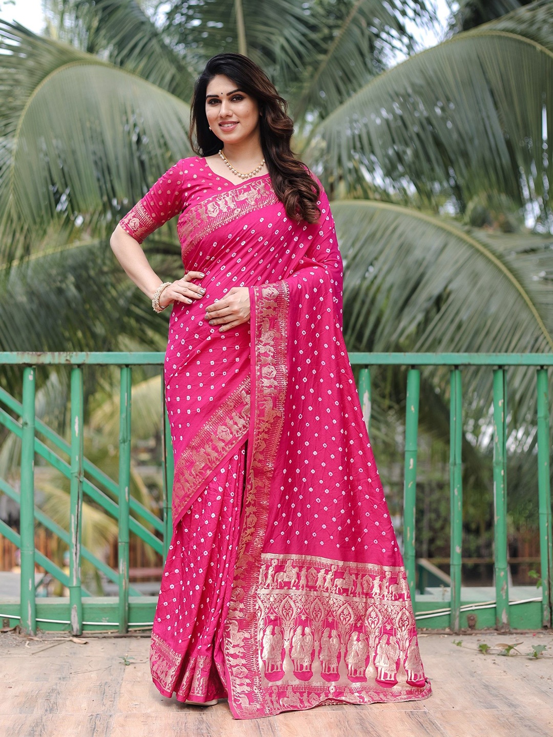 

Anaita Bandhani Pure Silk Saree, Pink