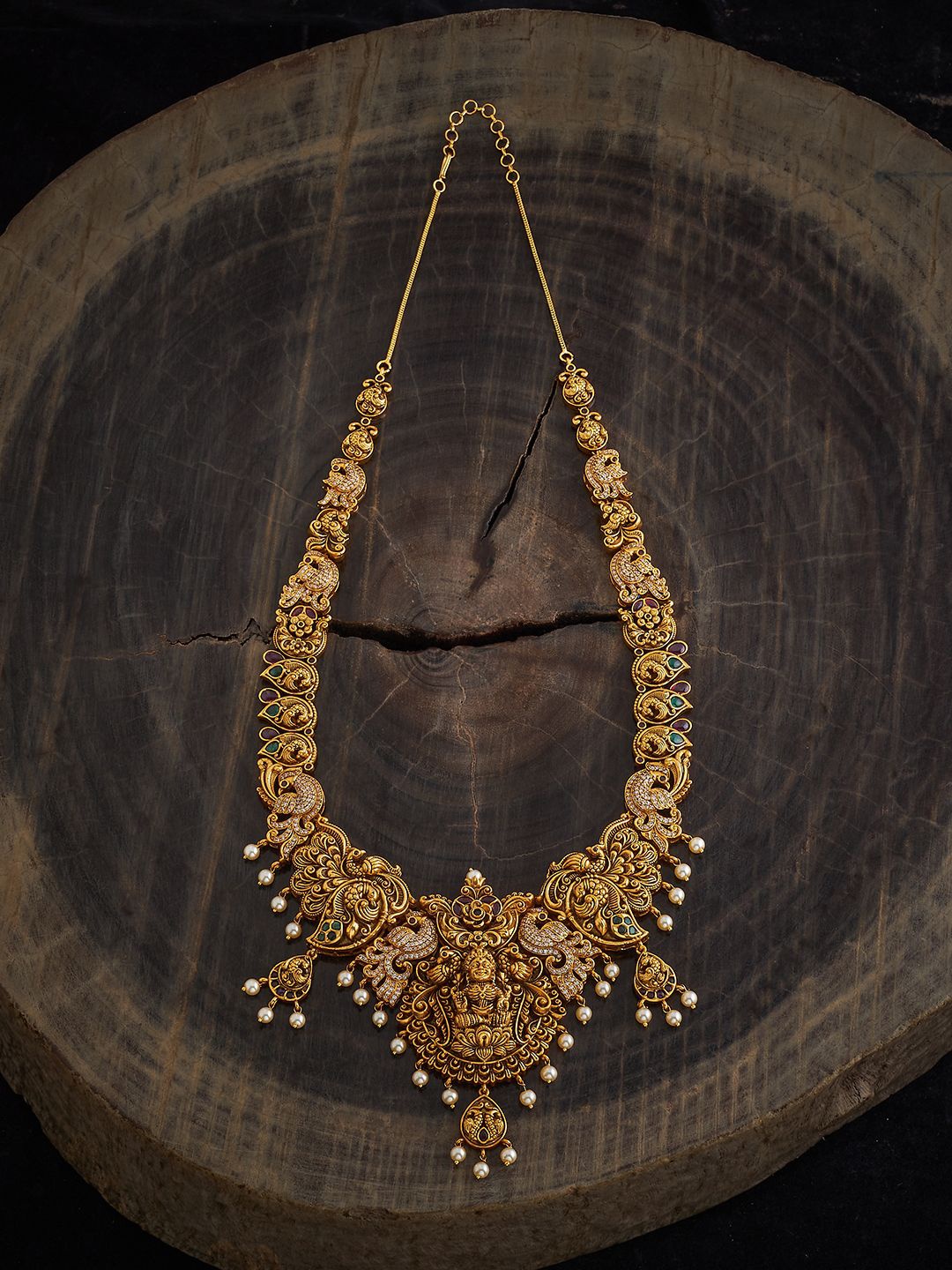 

Kushal's Fashion Jewellery Gold-Plated Stones Studded Temple Necklace