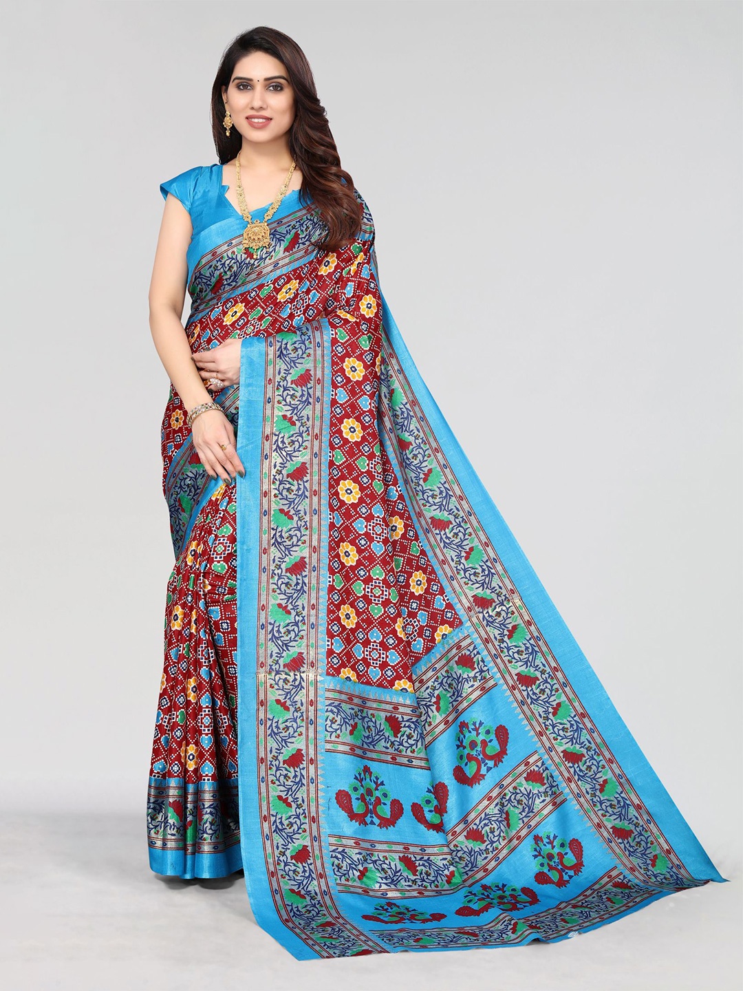 

VIRICA Floral Printed Saree, Blue