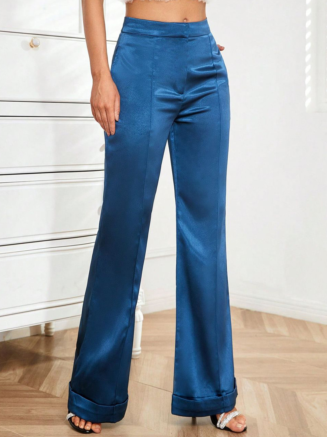 

StyleCast Women Relaxed Mid-Rise Bootcut Trousers, Blue