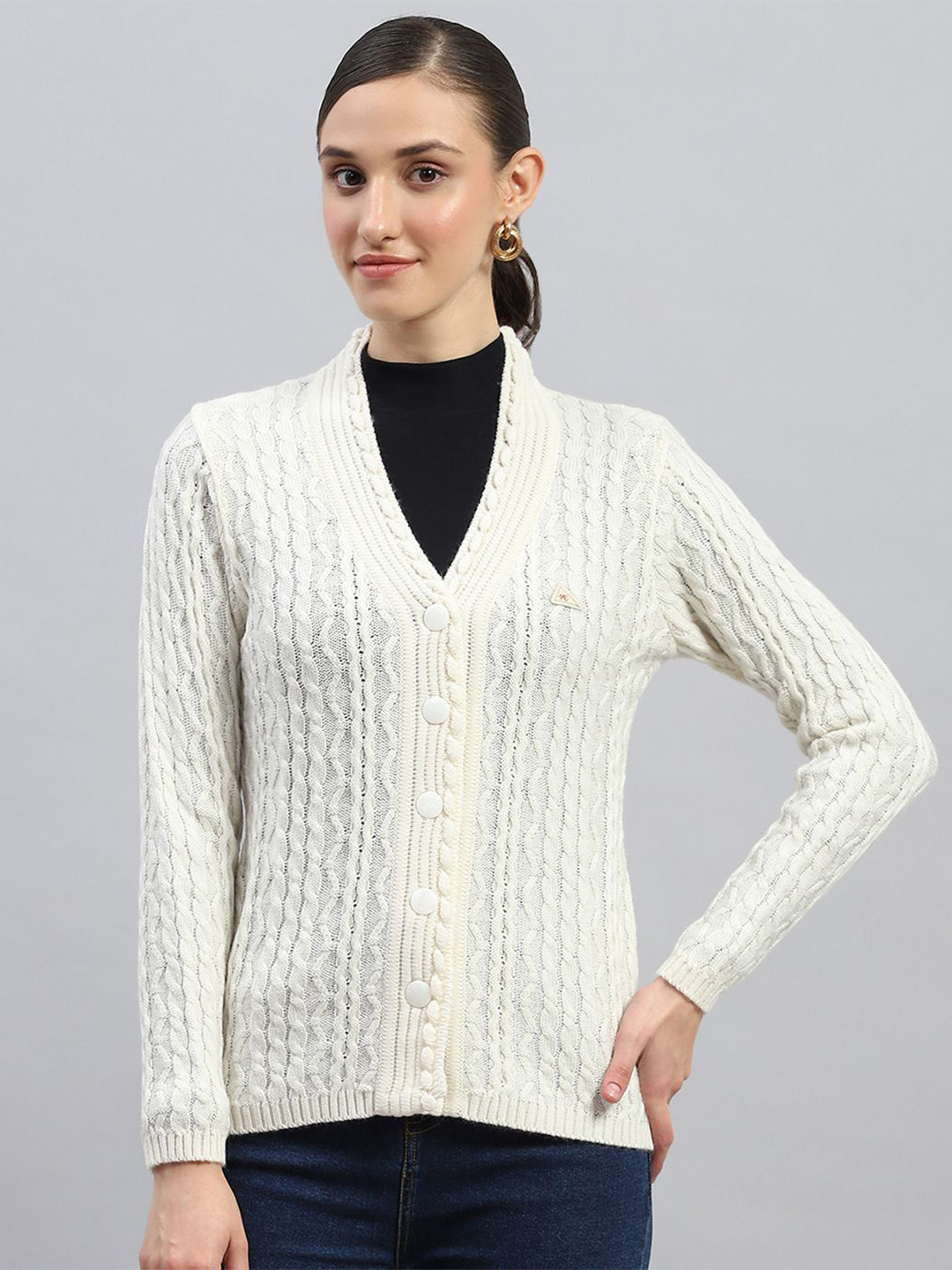 

Monte Carlo Women Cable Knit Cardigan, White