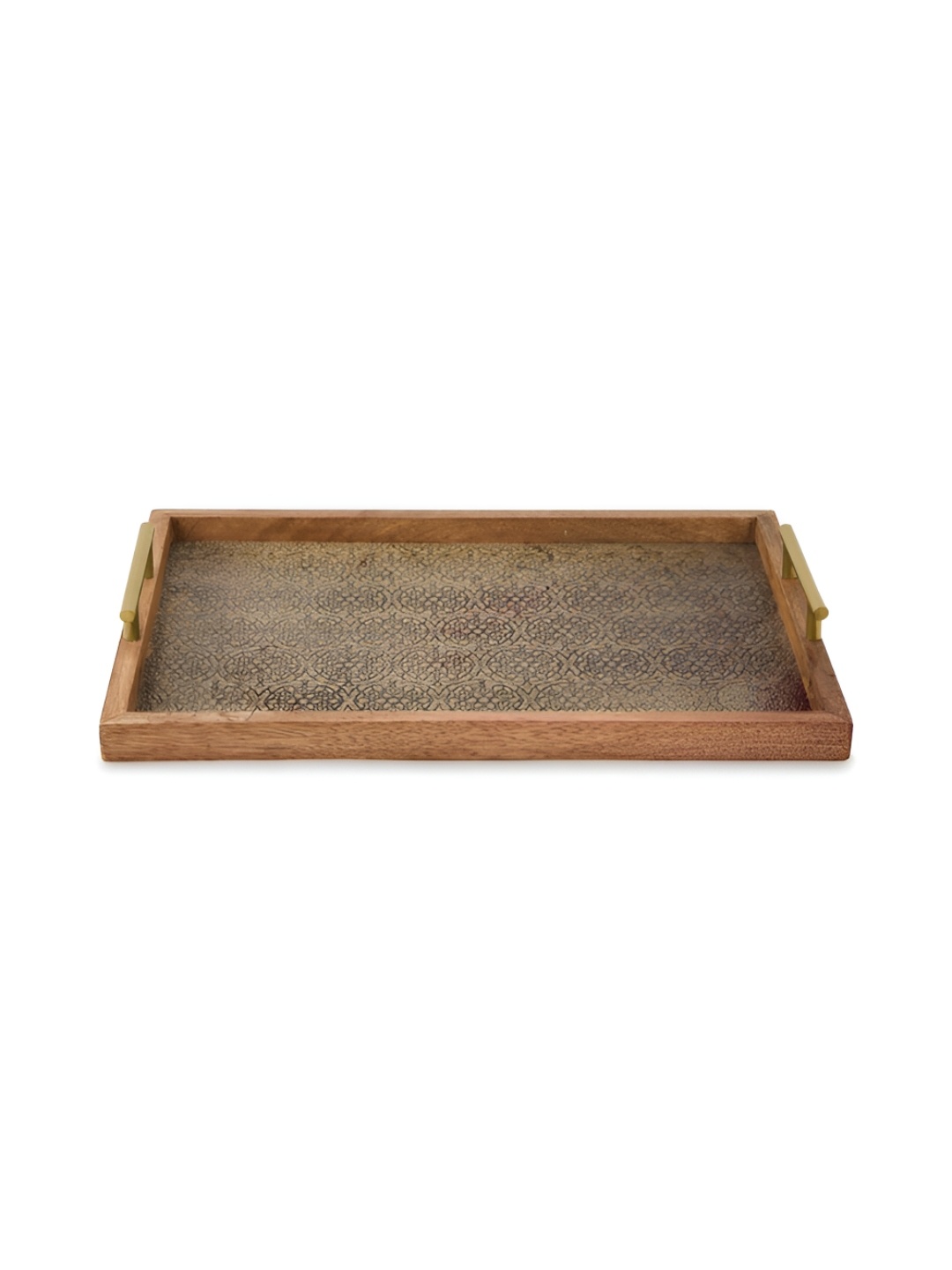 

Fabindia Nurvi Gold-Toned Wooden Easy to Clean Serving Tray, Brown