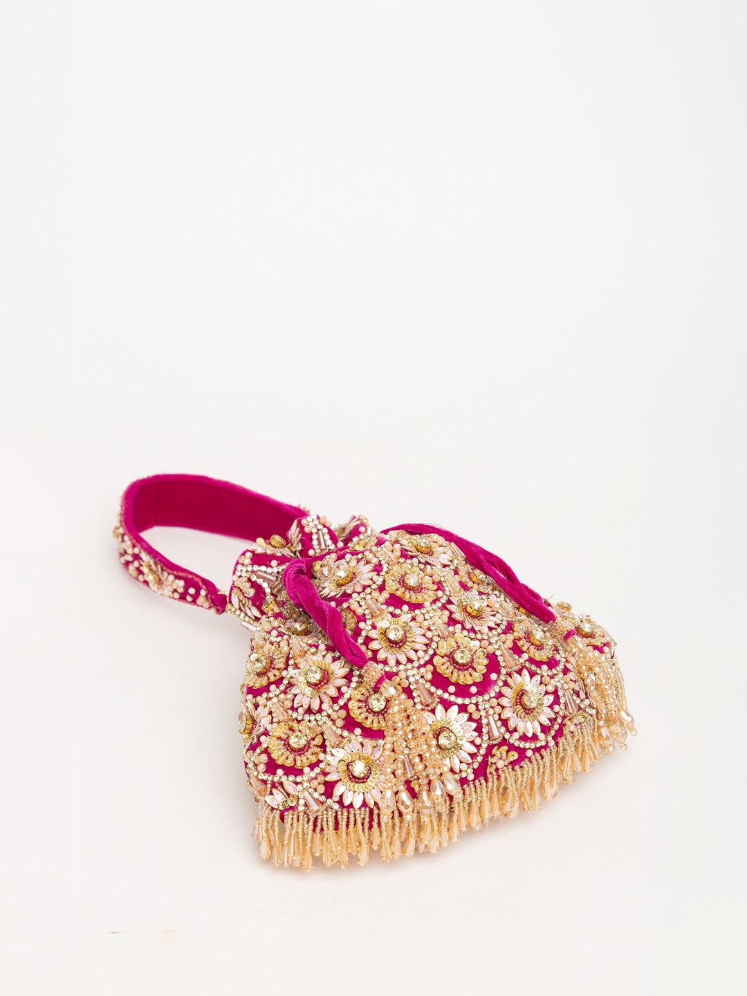 

EENA Embroidered Potli Clutch, Magenta