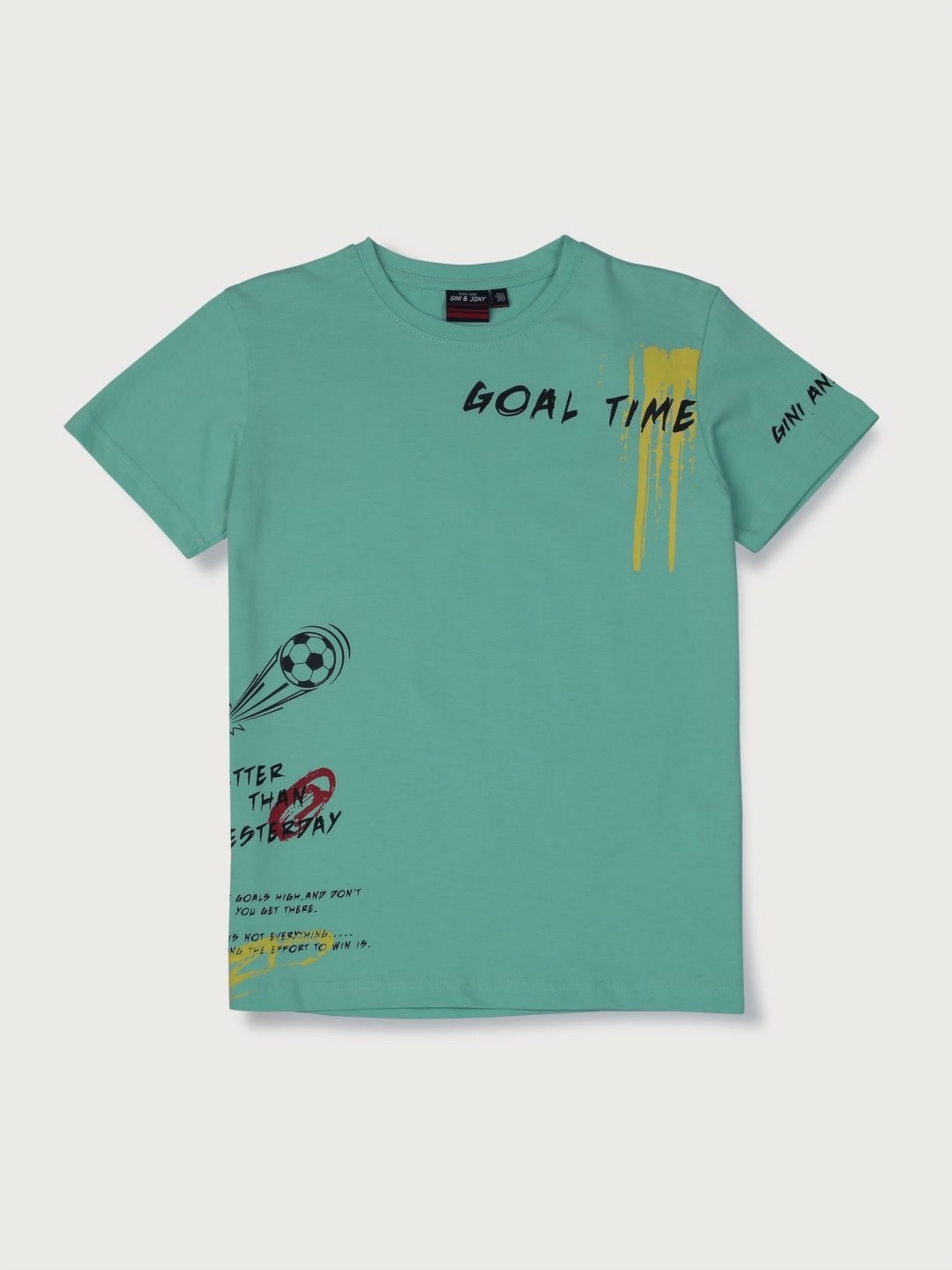 

Gini and Jony Boys Typography Printed Round Neck Cotton T-shirt, Turquoise blue
