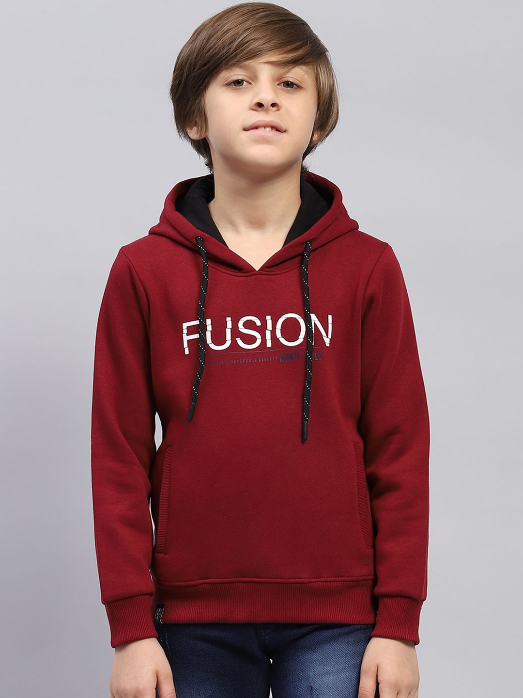 

Monte Carlo Boys Typography Printed Hooded Sweatshirt, Maroon