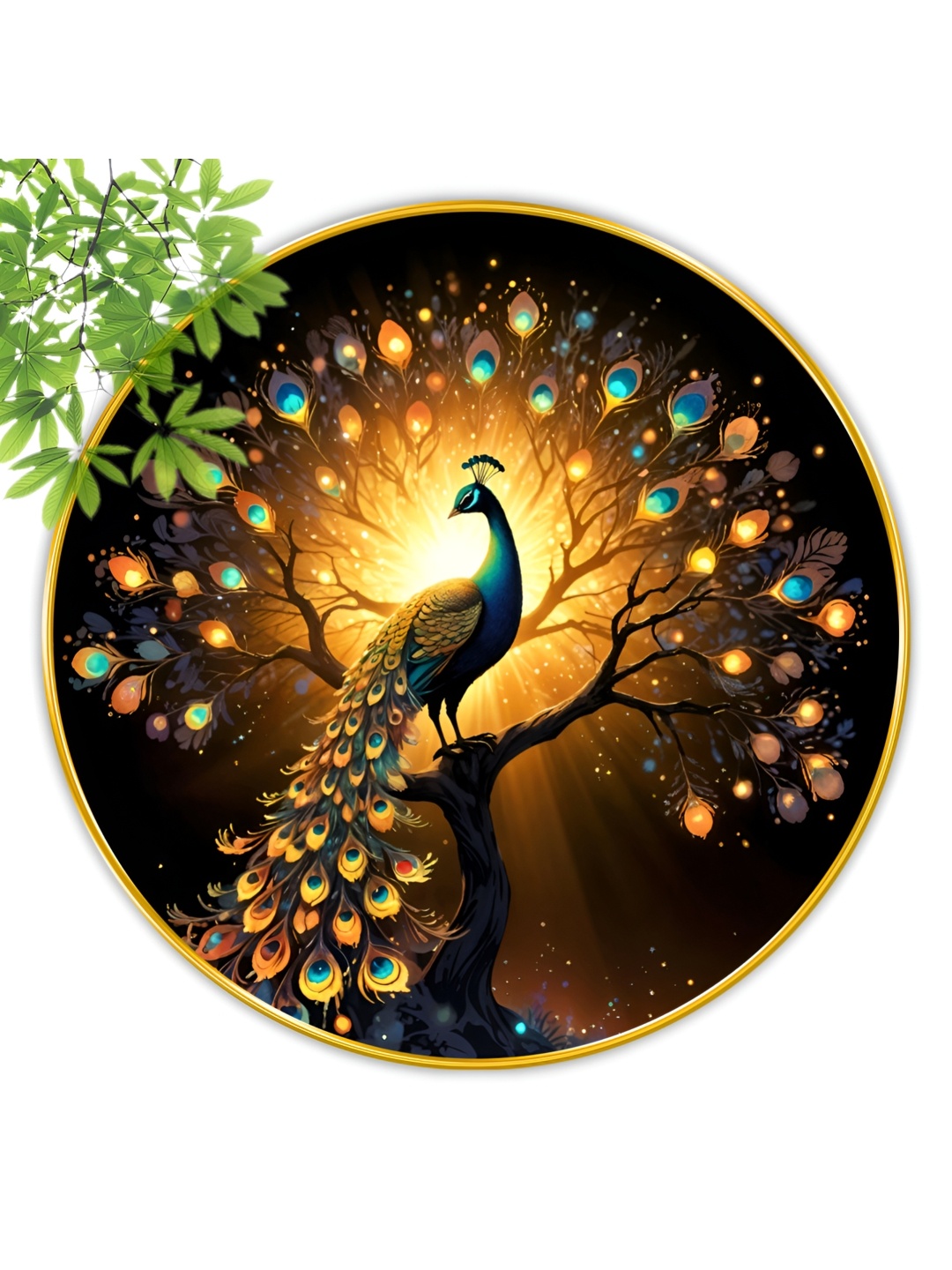 

Aura Black & Yellow Peacock Round Shaped Wooden Wall Art