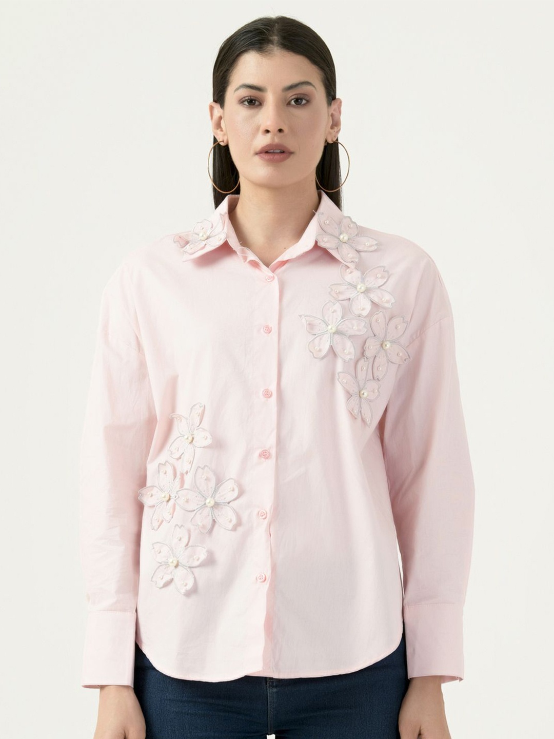 

Albion By CnM Women Spread Collar Floral Printed Polycotton Casual Shirt, Pink