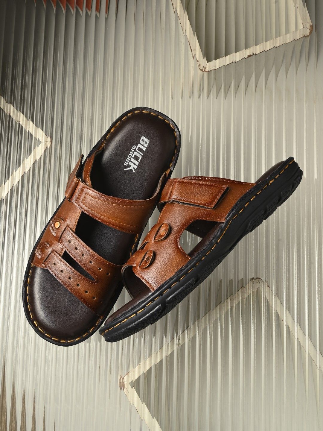 

BUCIK Men Slip-On Comfort Sandals, Tan