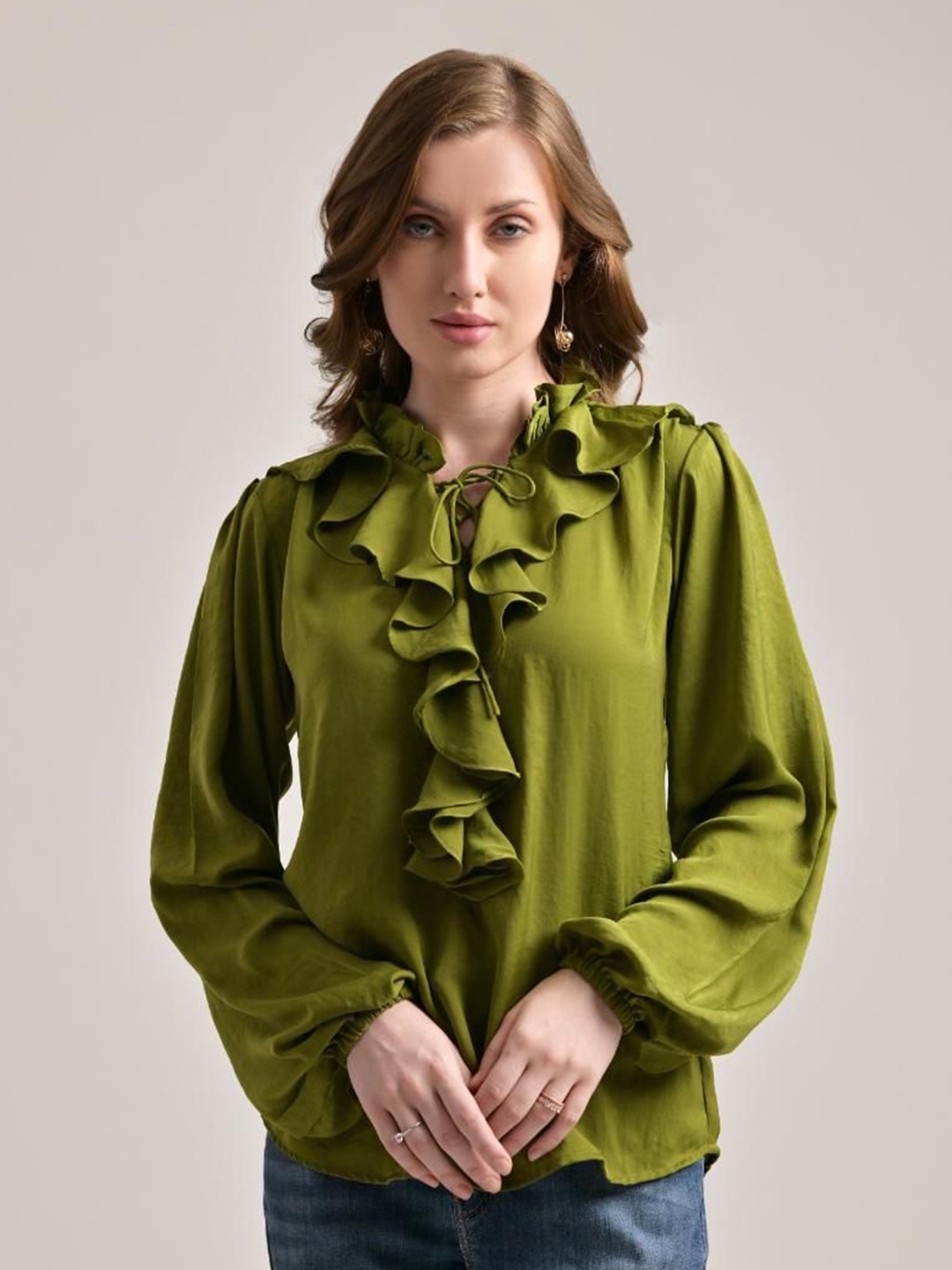 

The Samoa Women Solid Tie-Up Neck Top, Green