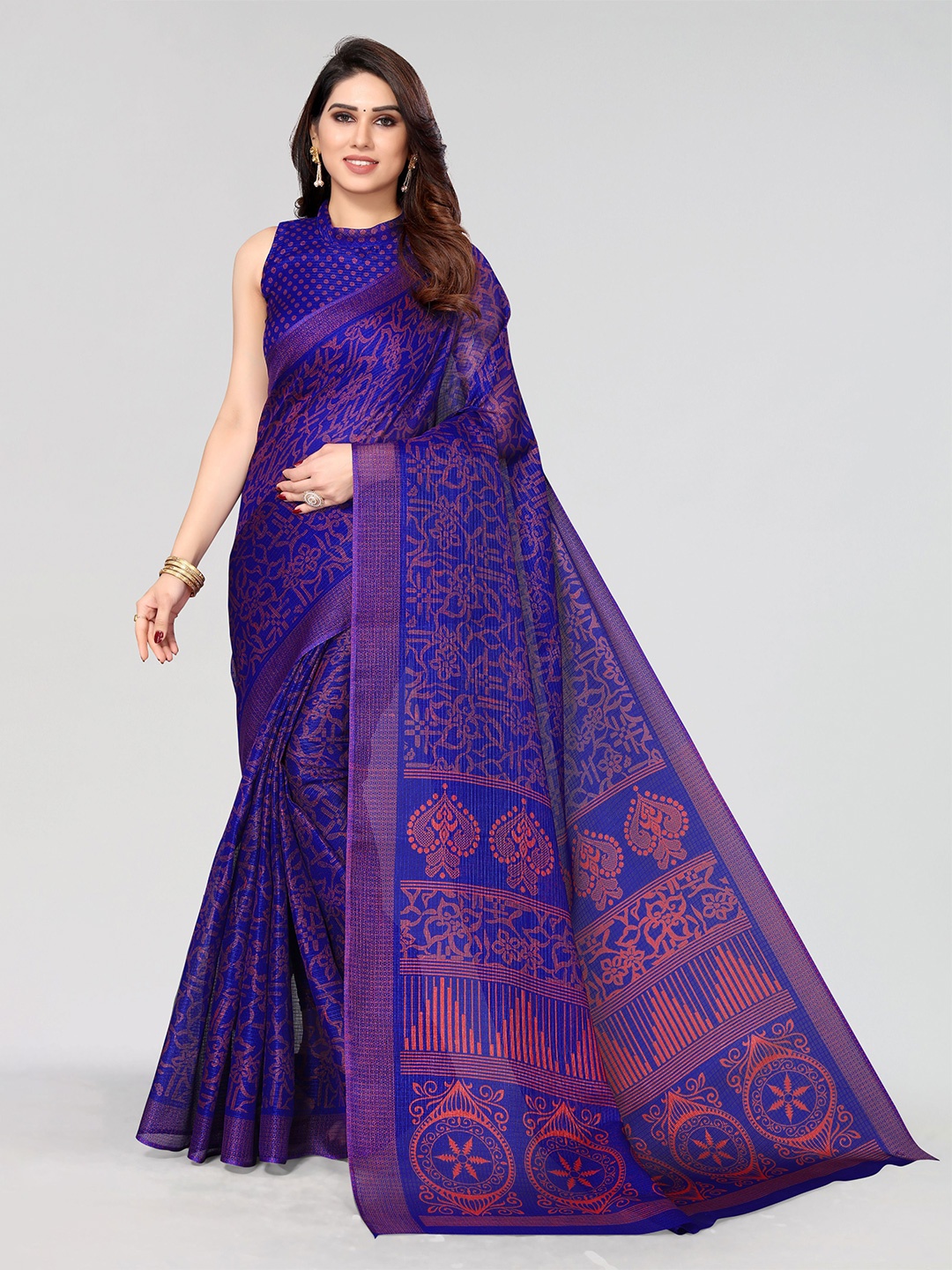 

VIRICA Floral Printed Saree, Blue