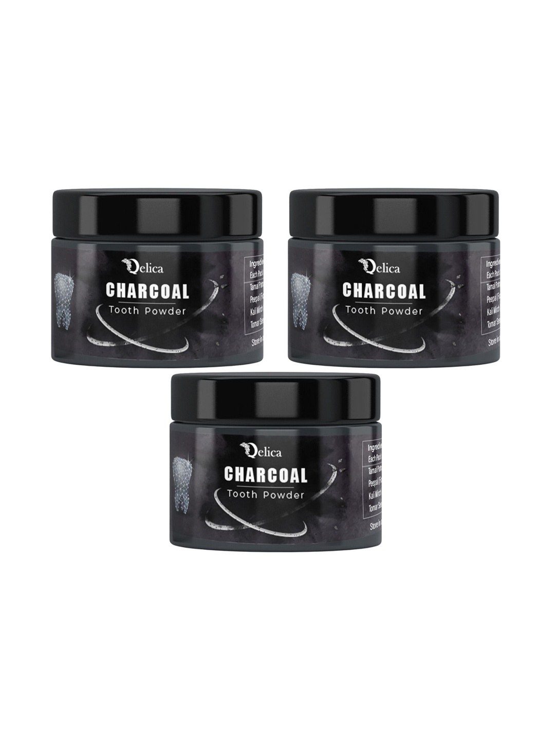 

Qelica Set Of 3 Charcoal Teeth Whitening Powder - 50 g Each, Black